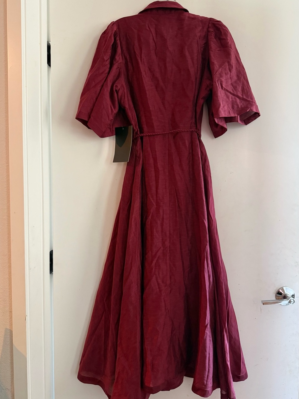 Tuckernuck Hyacinth House Oxblood Cindy Puff Sleeve Linen Blend Midi Dress Sz M - Picture 3 of 5